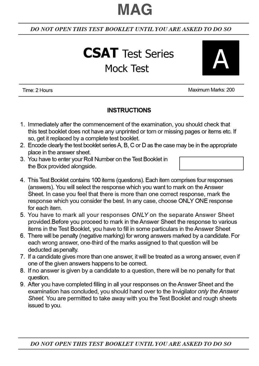 MAG CSAT Test Series for UPSC PRELIMS- 2021 – UPSC Notes Wala